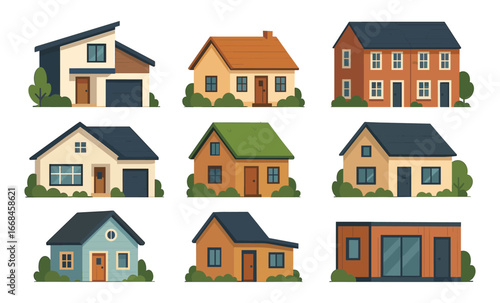 Charming collection of modern and classic houses in flat design style
