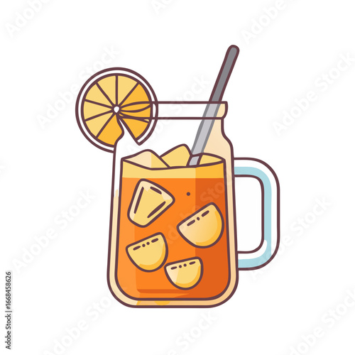 Refreshing iced beverage with citrus garnish served in a cute glass jar