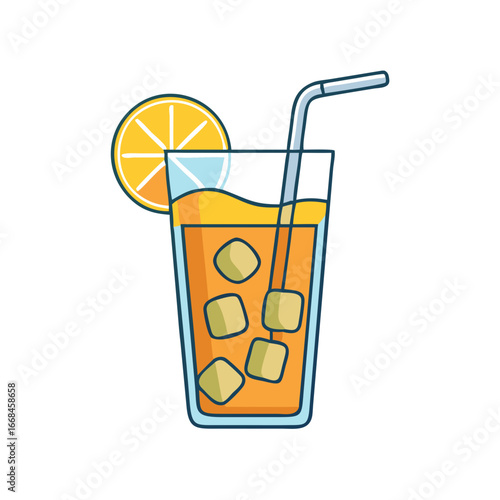 Refreshing glass of orange juice with ice and a straw vector illustration