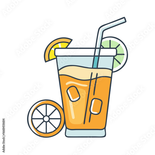 Refreshing citrus cocktail with straw and ice cubes for summertime enjoyment