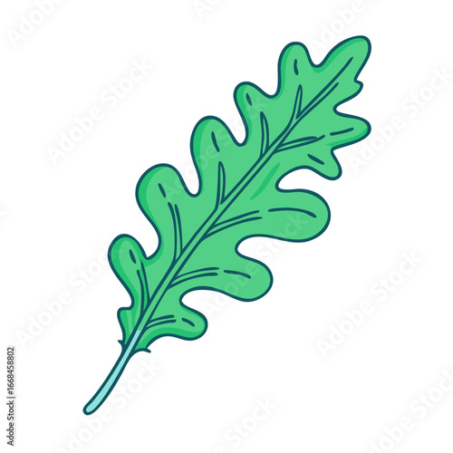 Stylized Cartoon Leaf Illustration with Distinct Veins and Serrated Edges