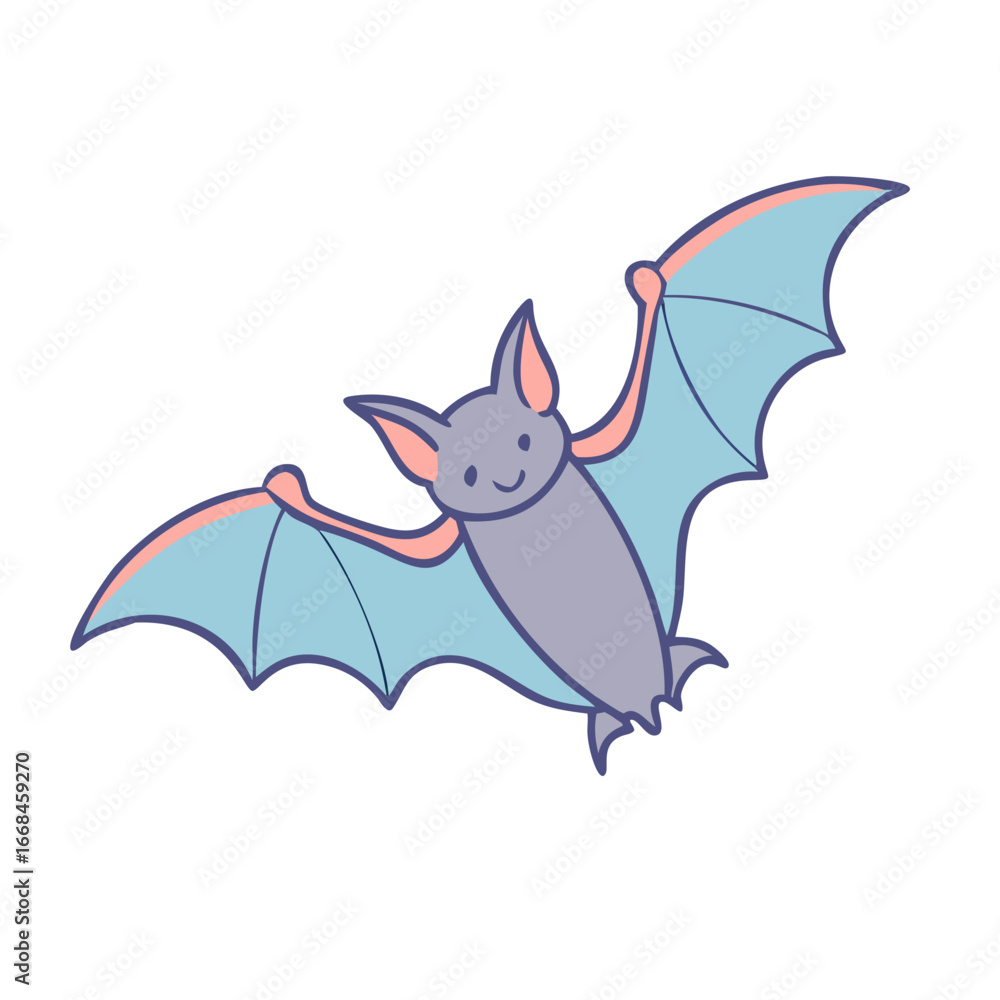 Obraz premium Whimsical cartoon bat soaring through the night sky with a cute smile