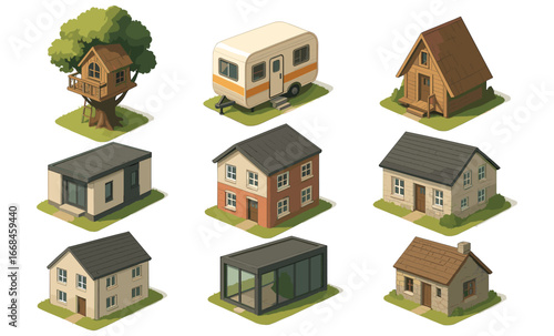 Charming miniature homes collection in isometric design