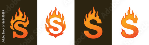 Flaming Letter S Logo Set Alphabet Fire Typography Icons

