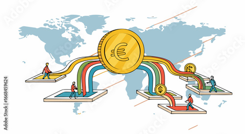 Global Digital Currency Flow and Financial Transactions Across Continents

