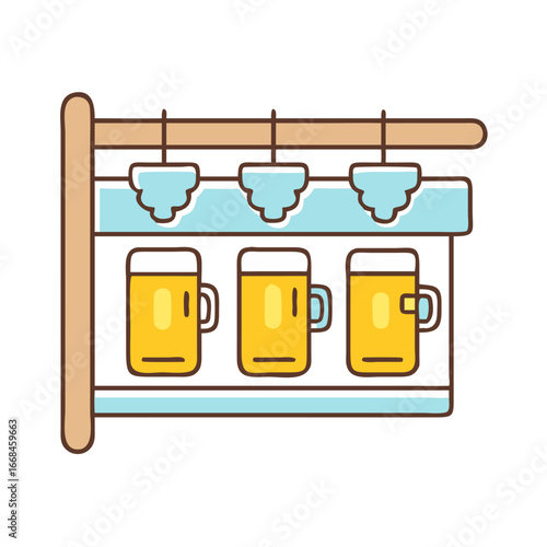Illustration of a bar sign featuring three pints of refreshing beer