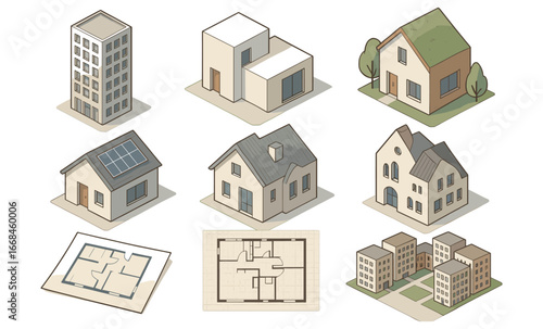 Architectural home designs collection with floor plans and modern structures