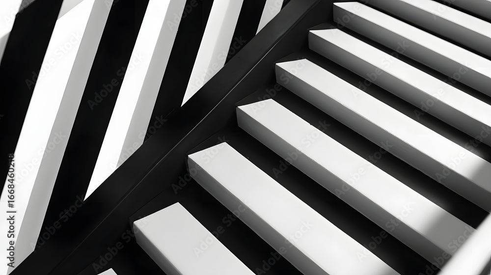 Fototapeta premium Minimalist Black and White Staircase with Geometric Lines and Clean Design Perspective
