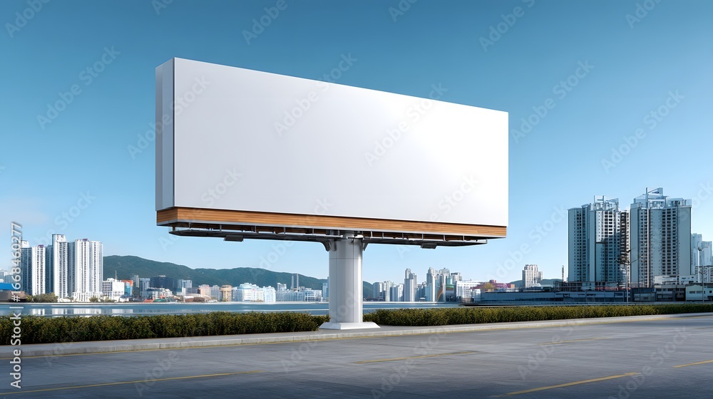 custom made wallpaper toronto digitalEmpty Urban Billboard Against Clear Blue Sky with Cityscape in Background and Orange Road Lines