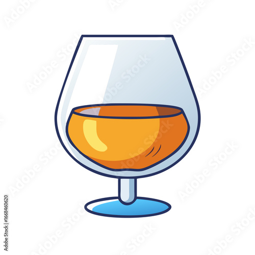 A glass of amber liquid in a cartoon style illustration on white