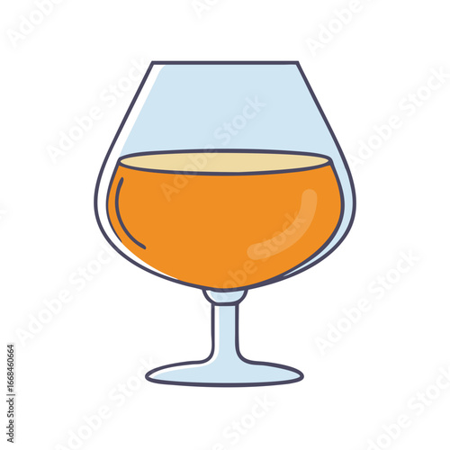 Illustration of a snifter glass filled with amber colored alcoholic beverage