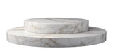 Elegant white marble display stand with a three-tiered design- perfect for showcasing products in a luxurious setting. Isolated on transparent background- png.
