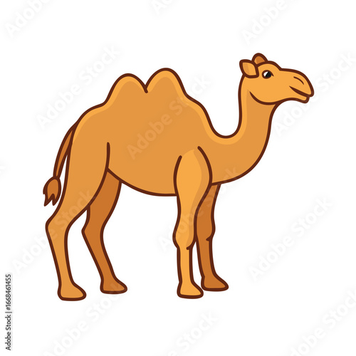 Cartoon Illustration of a Dromedary Camel Standing on a White Background