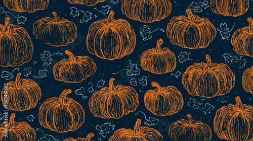 Seamless hand-drawn pumpkin pattern for autumn harvest background or Halloween presentation vector