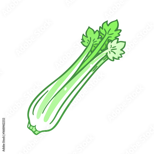 Stylized Celery Stalk Illustration with Fresh Green Leaves and Vibrant Details