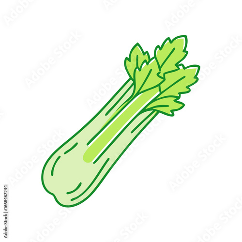 Cartoon drawing of a stalk of celery with leaves and shadows