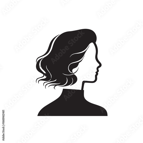 Vector art of elegant woman profile silhouette with stylish wavy hair