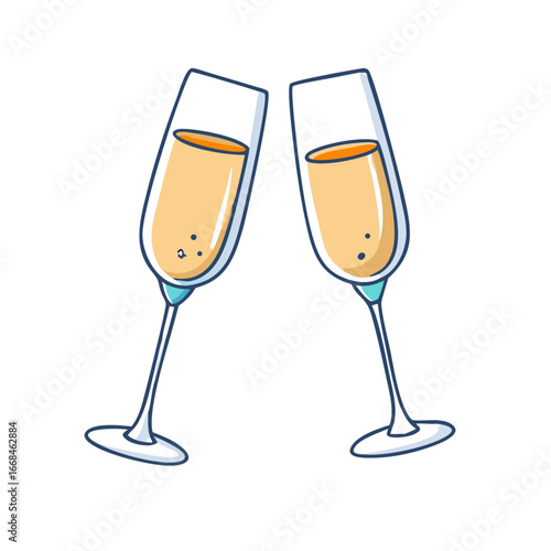 Two Champagne Glasses Toasting Together for a Celebration with bubbly beverage