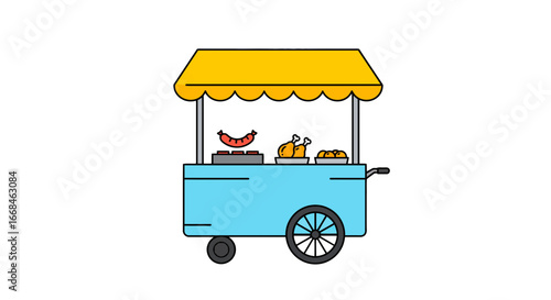Food cart vendor street food market stall selling sausage chicken illustration graphic design vector image on transparent background