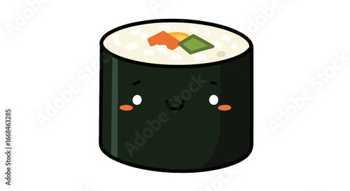 Cute sushi roll kawaii food japanese cuisine asian rice seaweed nori maki cartoon illustration design art on transparent background