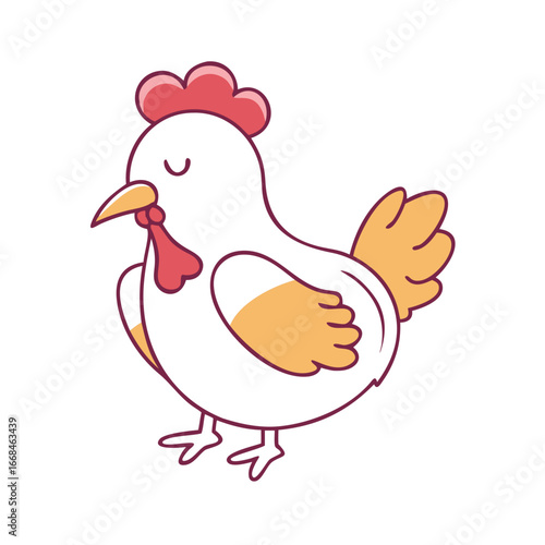 Cute cartoon chicken illustration with a friendly expression in soft colors