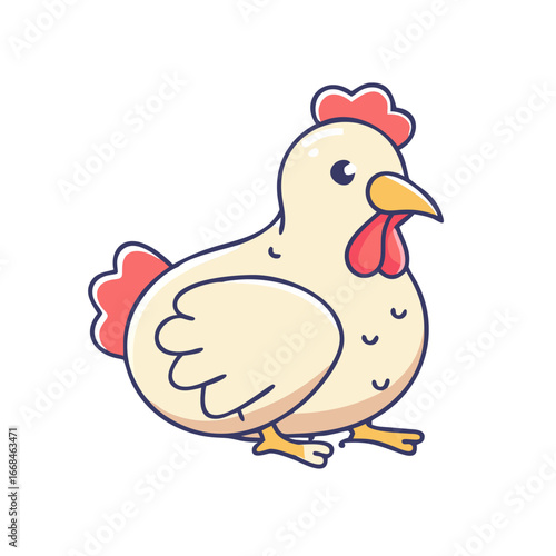 Adorable cartoon chicken illustration on a white background with a clean aesthetic