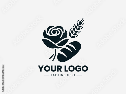 Elegant rose and wheat fusion with delicate petals and artisanal bakery elements vector logo