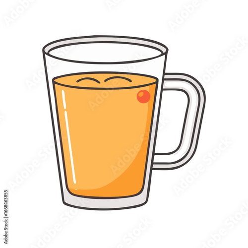 Cheerful cartoon style illustration of a full glass of orange juice