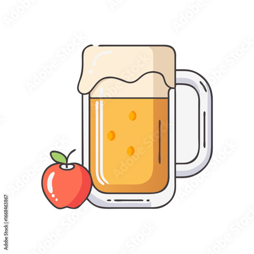 Cartoon Illustration of Apple Cider in a Glass Mug with Foam Head