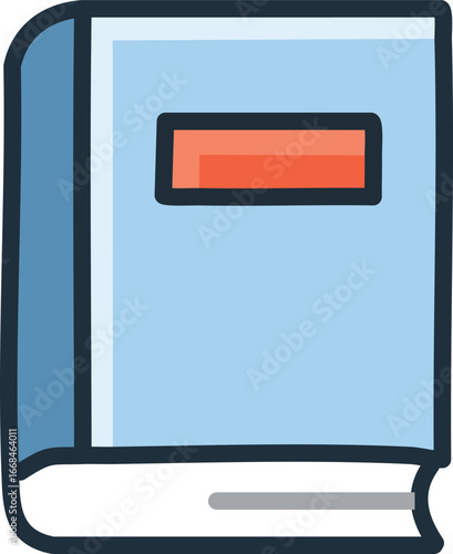 A light blue book with a red rectangular label on its cover, presented in a simple, clean graphic style.