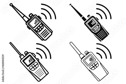 Four HandDrawn WalkieTalkies Transmitting Signals.