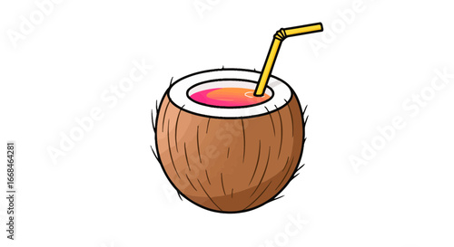 Tropical fruit drink beverage refreshment straw summer vacation exotic healthy food illustration drawing on transparent background