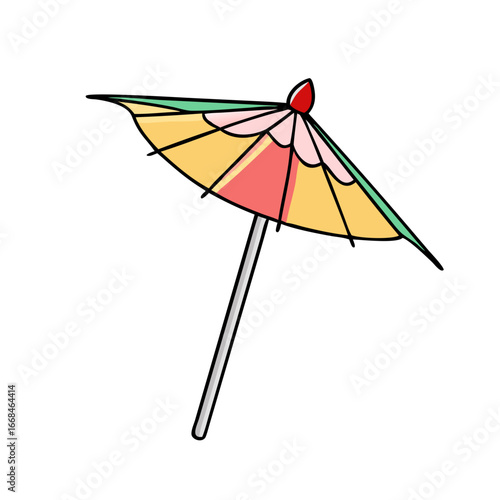 Colorful cartoon cocktail umbrella with a playful and summery design style