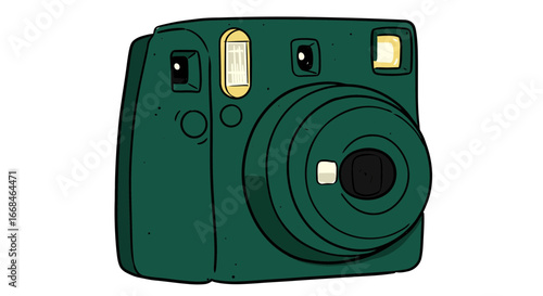 Retro instant camera photography vintage photo film cute drawing illustration green camera art design on transparent background