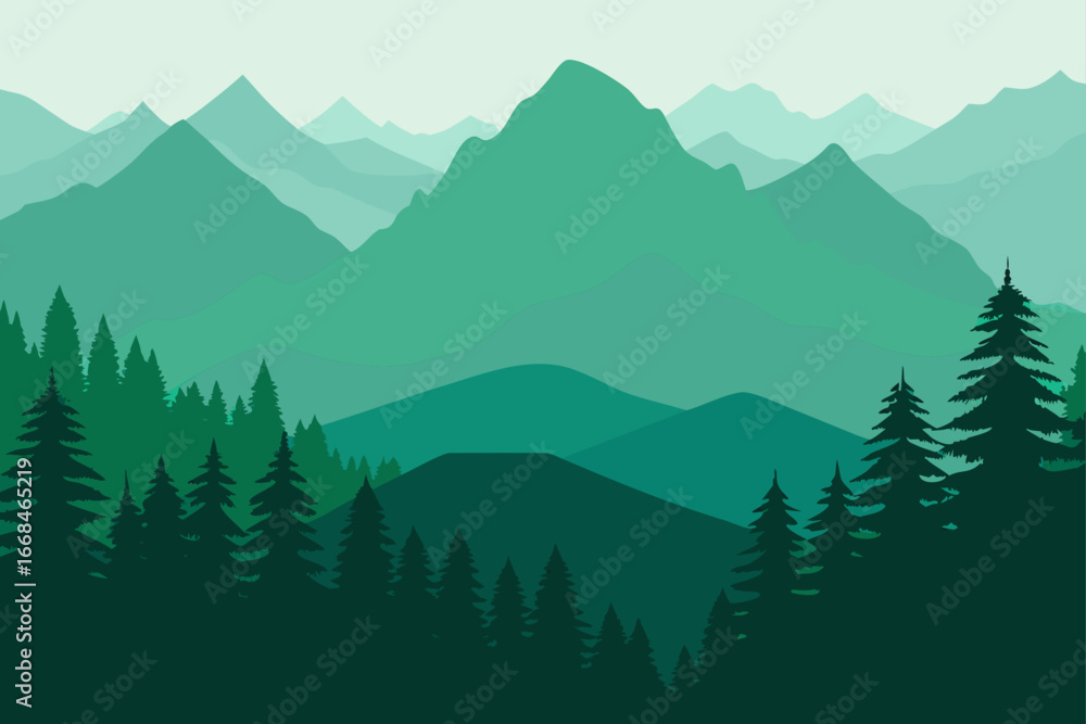 Fototapeta premium Verdant mountain range with evergreen forest view