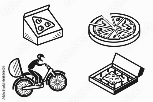 Pizza Delivery Service Icons Set.