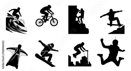 Action Sports Silhouette Collection: Surfing, Biking, Climbing, and More