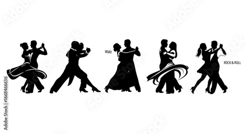 Elegant Dance Styles: Silhouettes of Couples in Various Dance Positions