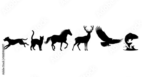 Diverse Animal Silhouettes Showcase Wildlife From Land, Sky, and Water