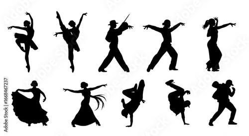 Diverse Dancing Silhouettes Showcase Various Styles of Dance Performances