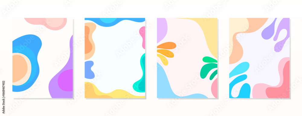 Fototapeta premium SET BACKGROUND WITH AESTHETIC HAND DRAWN SHAPES COMPOSITION. TRENDY SIMPLE PASTEL COLOR VECTOR DESIGN . GOOD FOR POSTER, WALLPAPER, COVER, FRAME, FLYER, SOCIAL MEDIA, GREETING CARD