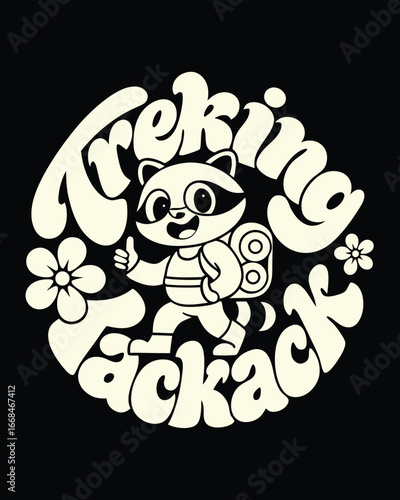 Retro Cartoon Raccoon Trekking Backpack Design Adventure and Outdoorsy Vibes Hiking and Nature