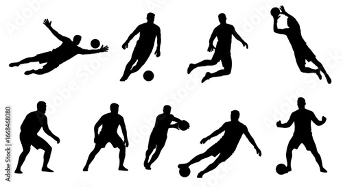Wallpaper Mural Dynamic football players silhouettes collection in various actions Torontodigital.ca