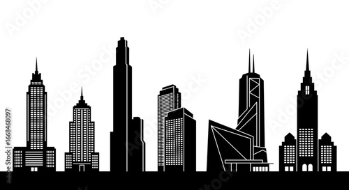 Bold City Skyline Silhouette: Iconic Buildings in Black and White