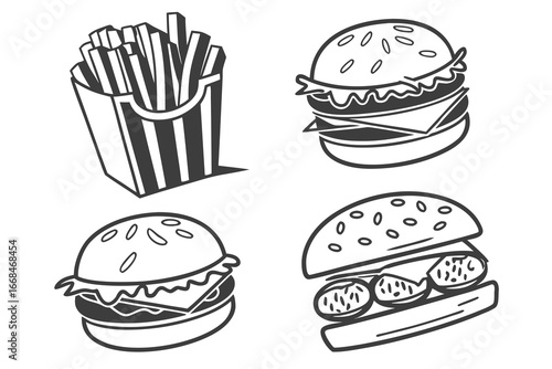 Stylized Burger and Fries Fast Food Icons.