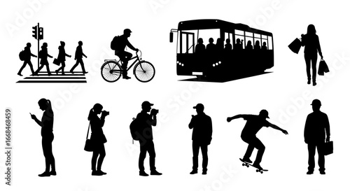Urban Life Silhouettes: People in Motion in the City Scape