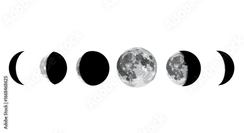 Striking Lunar Cycle: Full Moon, Quarter Moons, and Crescent Stages