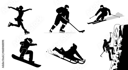Winter Sports Silhouettes Collection Showcasing Various Activities