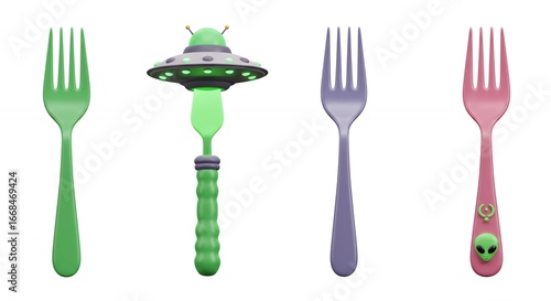 Kids colorful alien themed plastic forks