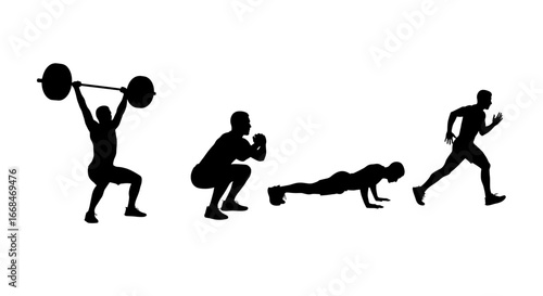 Diverse fitness workout silhouette showcasing exercise routines and athletic training